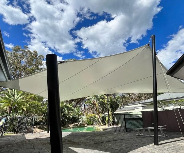 Shade sail fabric options and colour samples for outdoor shade structures