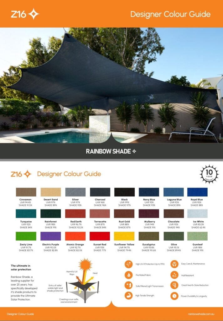 A Designer Colour Guide for Z16 shade cloth by Rainbow Shade