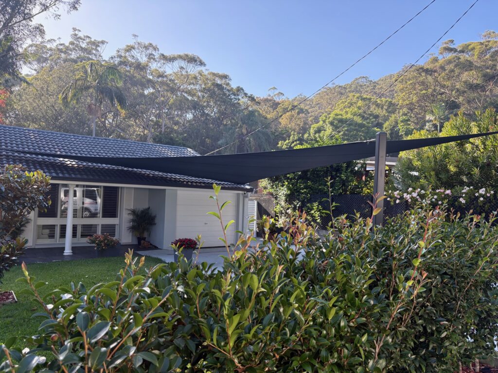 shade sail over driveway in nelsons bay parasol