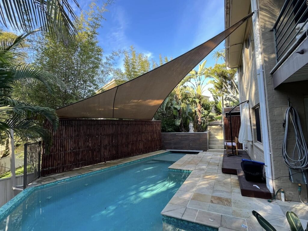 shade sail over pool in salamander bay